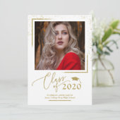 Chic Script Afstudeeraankondiging Gouden Glitters Kaart (Staand voorkant)