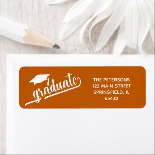 Chic Script Afstudeerceremonie en Brandend Oranje Etiket