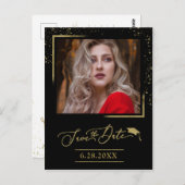 Chic Script Afstudeerder Party Sla de datum Gouden Briefkaart (Voorkant / Achterkant)