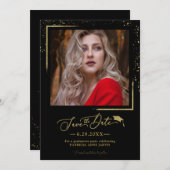 Chic Script Afstudeerder Party Sla de datum Gouden Kaart (Voorkant / Achterkant)