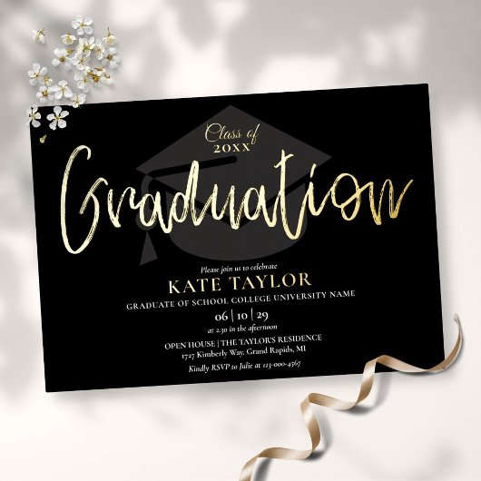 Chic Script Afstudeerfeest Goud Folie Uitnodiging