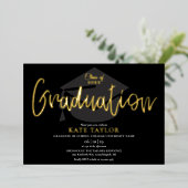 Chic Script Afstudeerfeest Goud Folie Uitnodiging (Staand Voorkant)