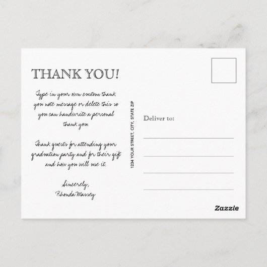 Chic Script Afstudeerfoto Bedankt Briefkaart (Achterkant)