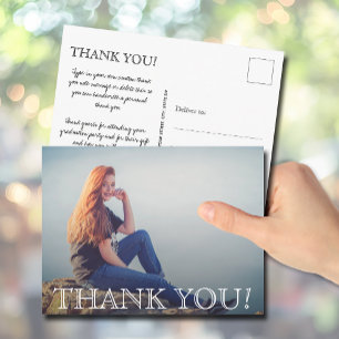 Chic Script Afstudeerfoto Bedankt Briefkaart