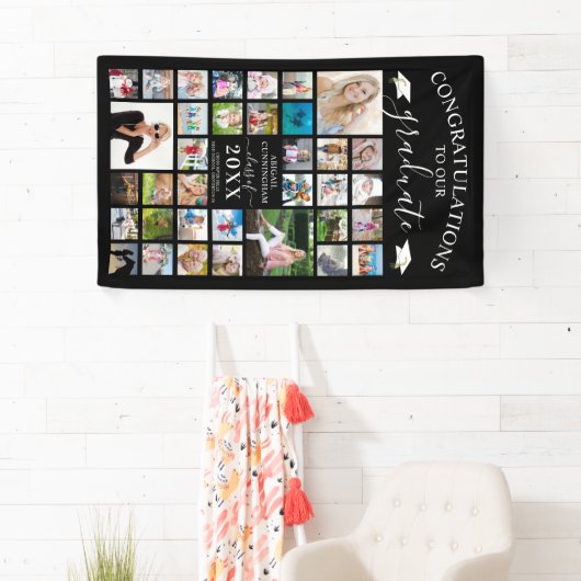 Chic Script Afstuderen 35 Foto Collage Black Spandoek (Insitu)