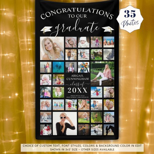 Chic Script Afstuderen 35 Foto Collage Black Spandoek