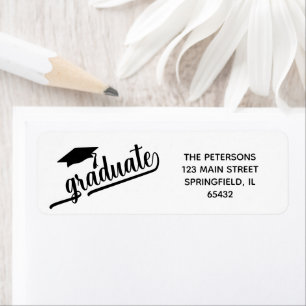 Chic Script Afstuderen en Mutse Zwart en Wit Etiket