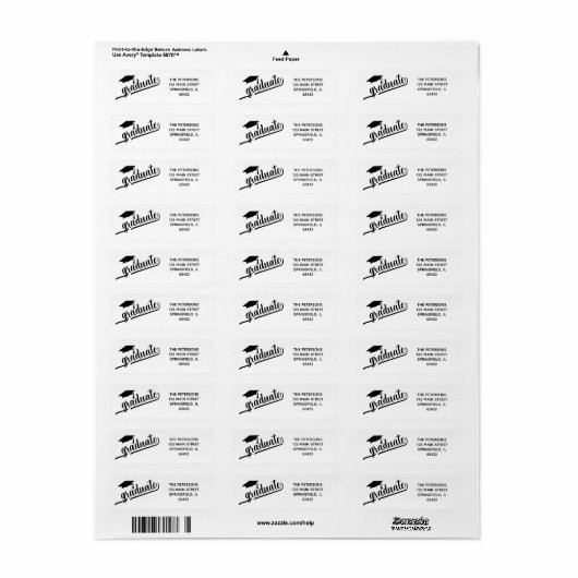 Chic Script Afstuderen en Mutse Zwart en Wit Etiket (Full Sheet)