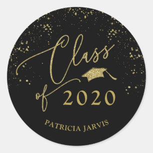 Chic Script Afstuderen Feestelijk Goud Glitter Ronde Sticker