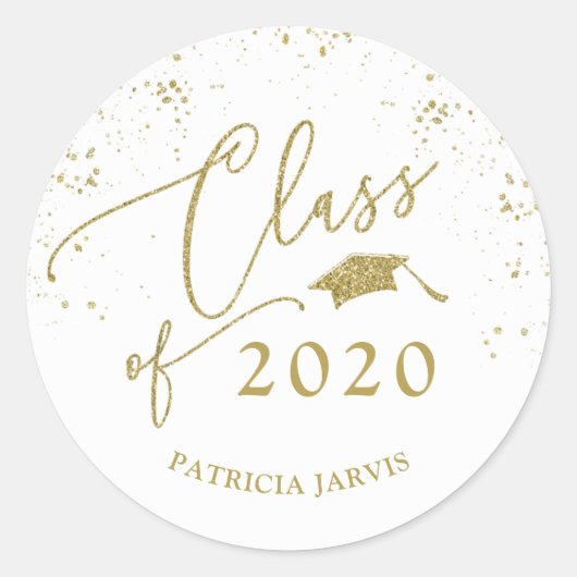 Chic Script Afstuderen Feestelijk Goud Glitter Ronde Sticker (Voorkant)