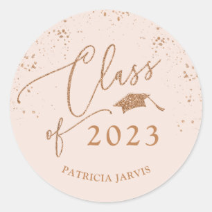 Chic Script Afstuderen Feestelijk Roze Goud Glitte Ronde Sticker