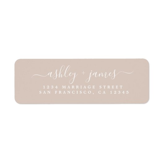 Chic Script Almond Peach Weduwadres Etiket (Voorkant)
