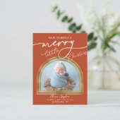 Chic Script Arch Frame Geboorteaankondiging Feestdagenkaart (Staand voorkant)