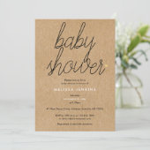 Chic Script Baby Shower Gouden Hartjes Rustieke Kr Kaart (Staand voorkant)
