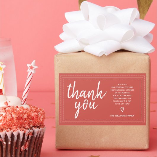 Chic Script Bedankt & Persoonlijk Bericht Rood Cad Rechthoekige Sticker (Feest)