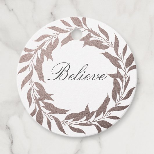 Chic Script Believe Paarse Folie Wreater Kerstmis Bedankjes Labels (Voorkant)
