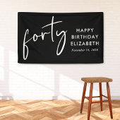 Chic Script Black 40ste verjaardagsfeestje Spandoek