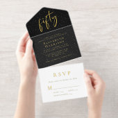 Chic Script Black 50ste verjaardagsfeestje All In One Uitnodiging (Uittrekbaar)