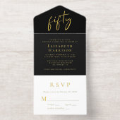 Chic Script Black 50ste verjaardagsfeestje All In One Uitnodiging (Binnenkant)