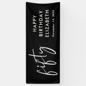 Chic Script Black 50ste verjaardagsfeestje Spandoek (Verticaal)
