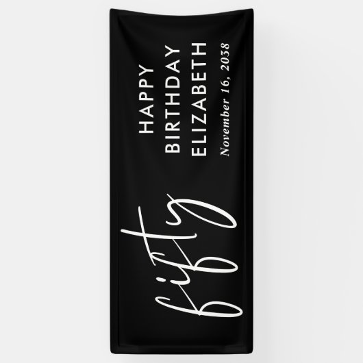 Chic Script Black 50ste verjaardagsfeestje Spandoek (Verticaal)