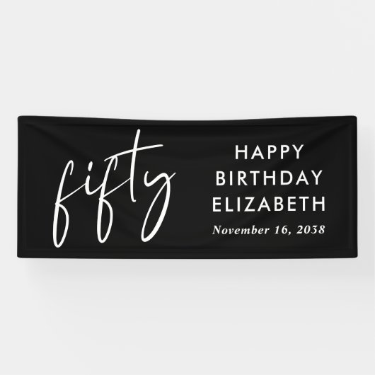 Chic Script Black 50ste verjaardagsfeestje Spandoek (Horizontaal)