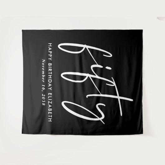 Chic Script Black 50ste verjaardagsfeestje Wandkleed (Voorkant (horizontaal))