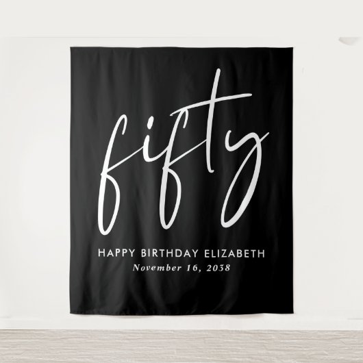 Chic Script Black 50ste verjaardagsfeestje Wandkleed (Voorkant)