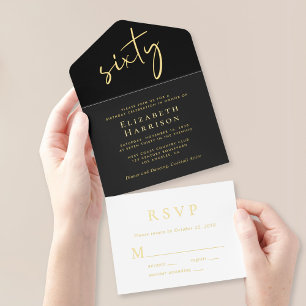 Chic Script Black 60ste verjaardagsfeestje All In One Uitnodiging