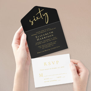 Chic Script Black 60ste verjaardagsfeestje All In One Uitnodiging