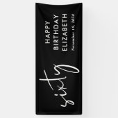 Chic Script Black 60th Birthday Party Spandoek (Verticaal)