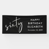 Chic Script Black 60th Birthday Party Spandoek (Horizontaal)