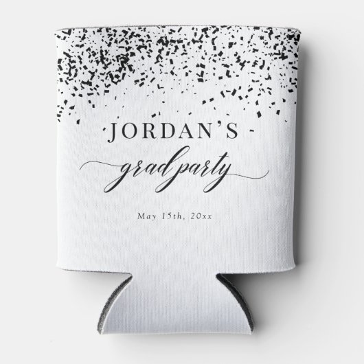 Chic Script Black Confetti Graduation Blikjeskoeler (Voorkant)