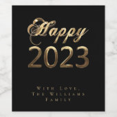 Chic Script Black en Gold Happy Nieuwjaar 2023 Wijn Etiket (Enkel label)