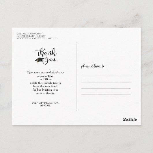 Chic Script Black en White Afstuderen Hartelijk da Briefkaart (Achterkant)
