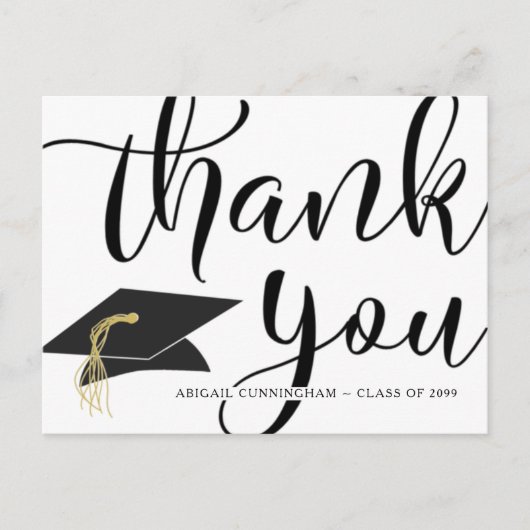 Chic Script Black en White Afstuderen Hartelijk da Briefkaart (Voorkant)