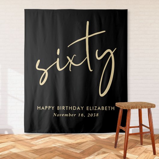 Chic Script Black Gold 60ste verpartij feest Wandkleed