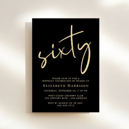 Chic Script Black Gold 60th Birthday Party Kaart