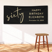 Chic Script Black Gold 60th Birthday Party Spandoek