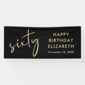 Chic Script Black Gold 60th Birthday Party Spandoek (Horizontaal)