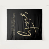Chic Script Black Gold 60th Birthday Party Wandkleed (Voorkant (horizontaal))