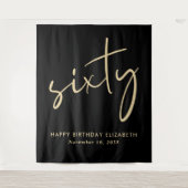Chic Script Black Gold 60th Birthday Party Wandkleed (Voorkant)