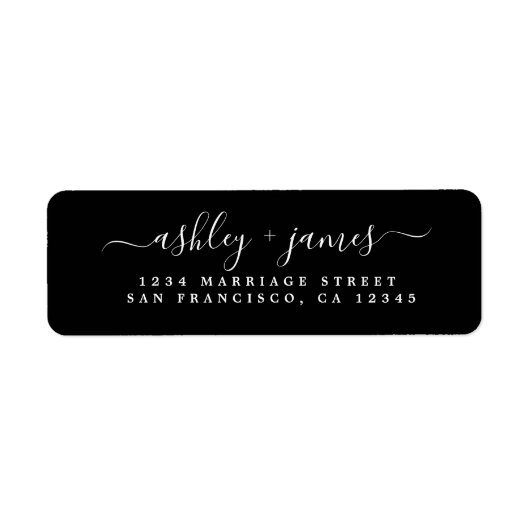Chic Script Black Weduwen Return-adreslabel Etiket (Voorkant)