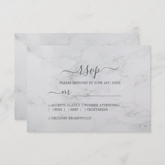 Chic Script Black White Minimal Wedding RSVP Kaartje (Voorkant / Achterkant)