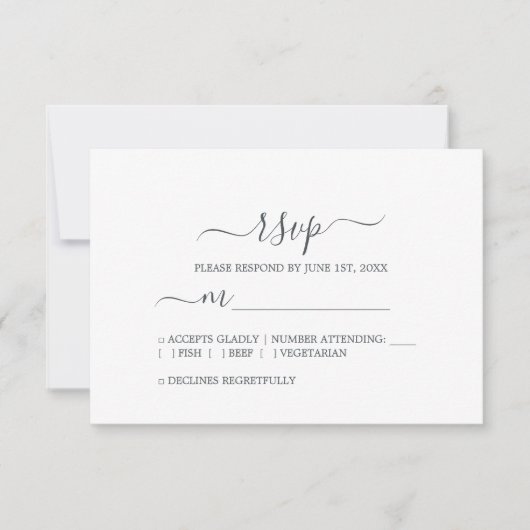 Chic Script Black White Minimal Wedding RSVP Kaartje (Voorkant)