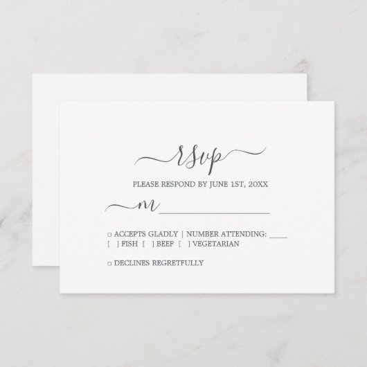 Chic Script Black White Minimal Wedding RSVP Kaartje (Voorkant / Achterkant)