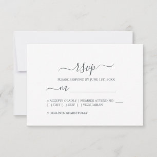 Chic Script Black White Minimal Wedding RSVP Kaartje