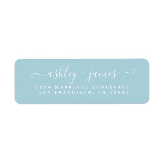 Chic Script Blauwe Gloed Huwelijk Retouradres Labe Etiket (Voorkant)