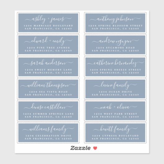 Chic Script Blauwe Huwelijks Gast Adres Labels (Vel)