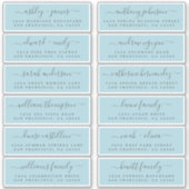 Chic Script Blauwe Huwelijksgast Adreslabels Sticker (Voorkant)